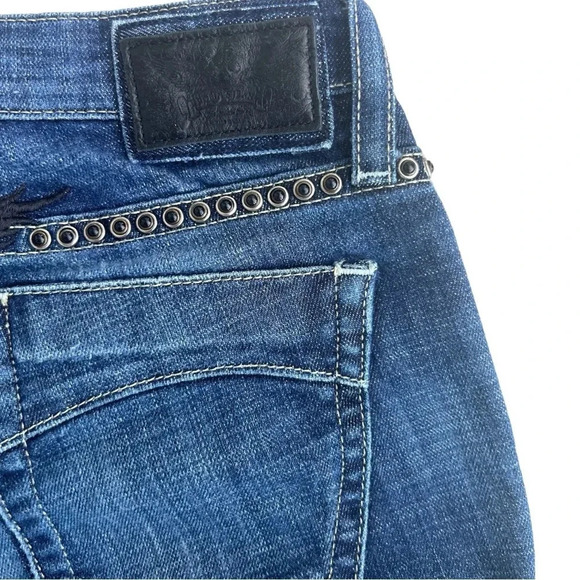 Robin's Jean Marilyn Black Crystal Studded Denim Jeans Embellished Biker Metal - Picture 9 of 13